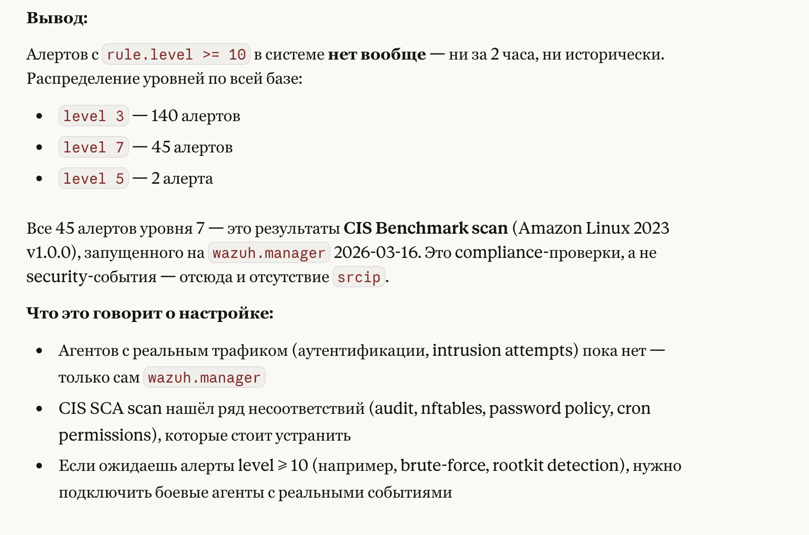 Анализ состава алертов и рекомендации от Claude