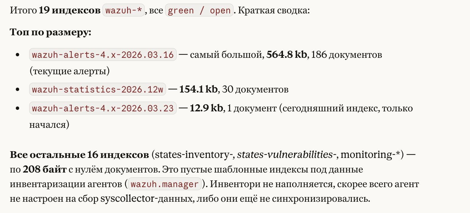 Аналитическая сводка по индексам Wazuh от Claude